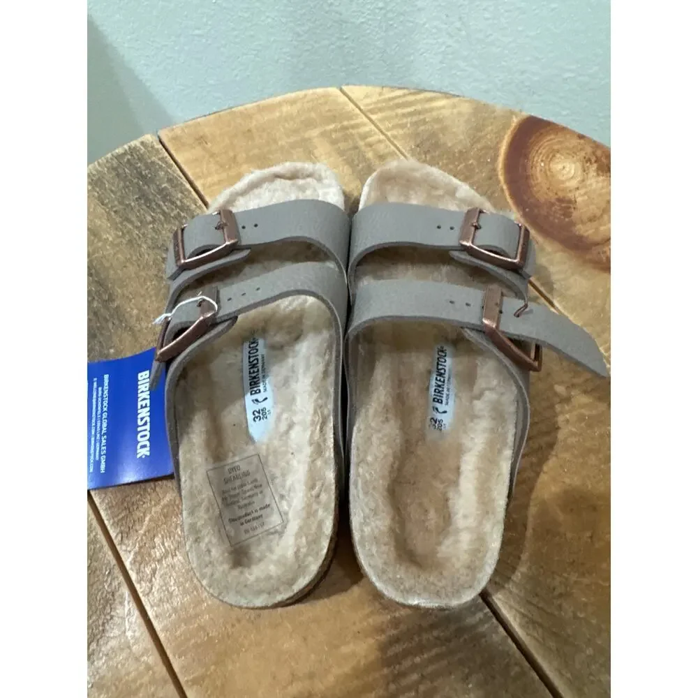 Birkenstock Arizona Shearling slide gray girls 1 narrow 32 NEW
